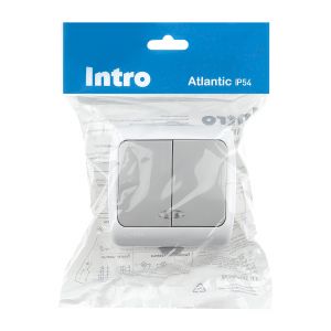 Выключатель Intro Atlantic 5-105-03 двойной с подсветкой, 10А-250В, IP54, открытой установки, серый Выключатель Intro Atlantic 5-105-03 двойной с подсветкой, 10А-250В, IP54, открытой установки, серый