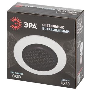 Встраиваемый светильник под лампу GX53 ЭРА KL111 WH/BK белый/черный матовый Встраиваемый светильник под лампу GX53 ЭРА KL111 WH/BK белый/черный матовый
