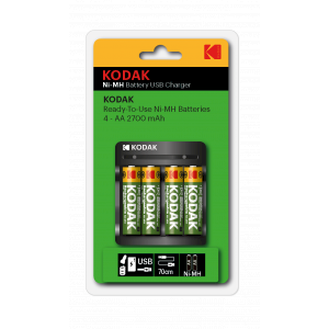 Зарядное устройство для аккумуляторов Kodak USB Overnight charger with 4 x AA 2700 mAh [K4AA/AAA] (6/48/1008)